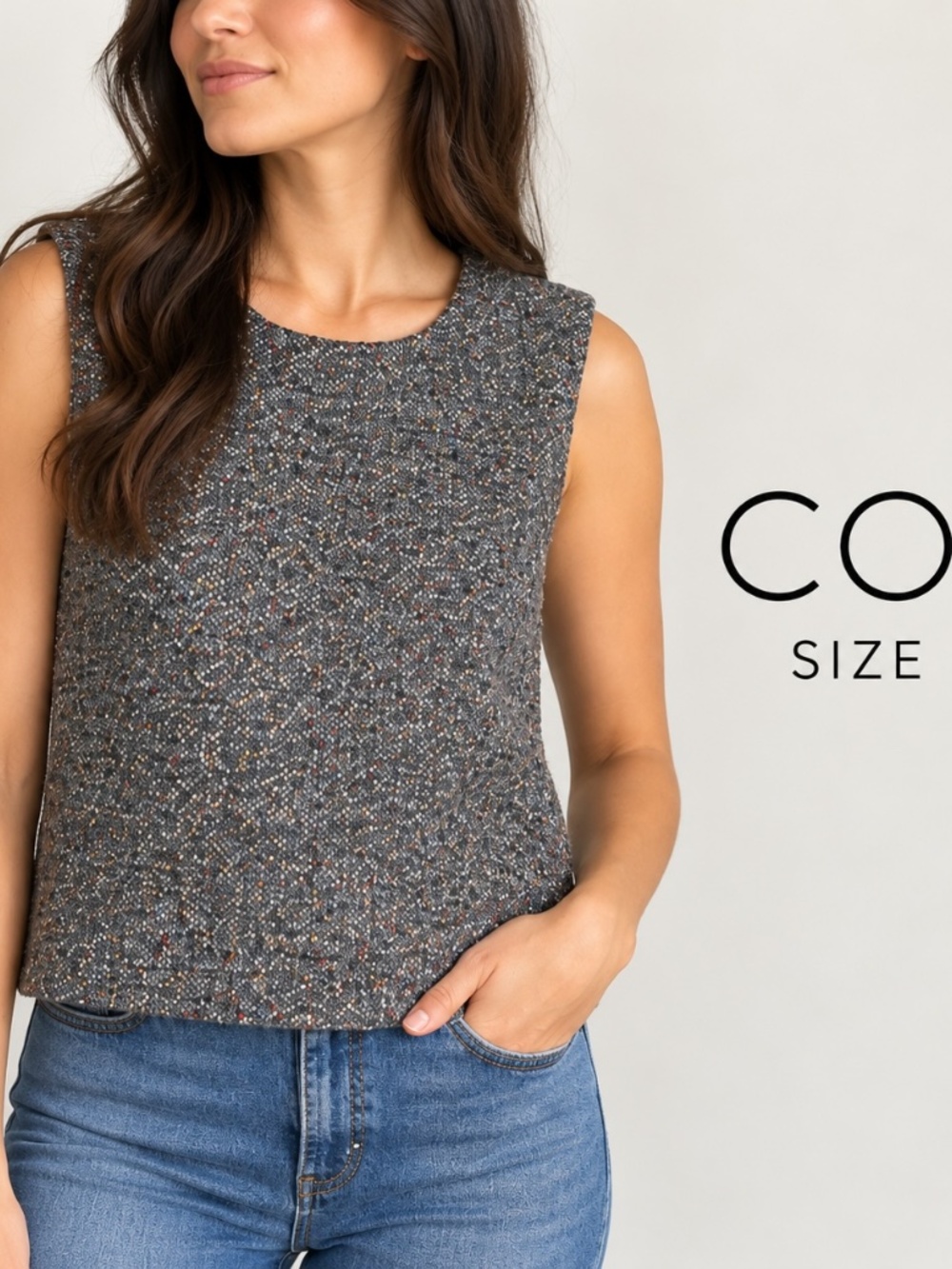 COS Gray Wool Blend Tweed Sleeveless Top Multicolor Fleck Size US4